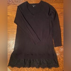 American Eagle Outfitters Black Long Sleeve Sweater Dress w/ Lace Ruffle Size XL